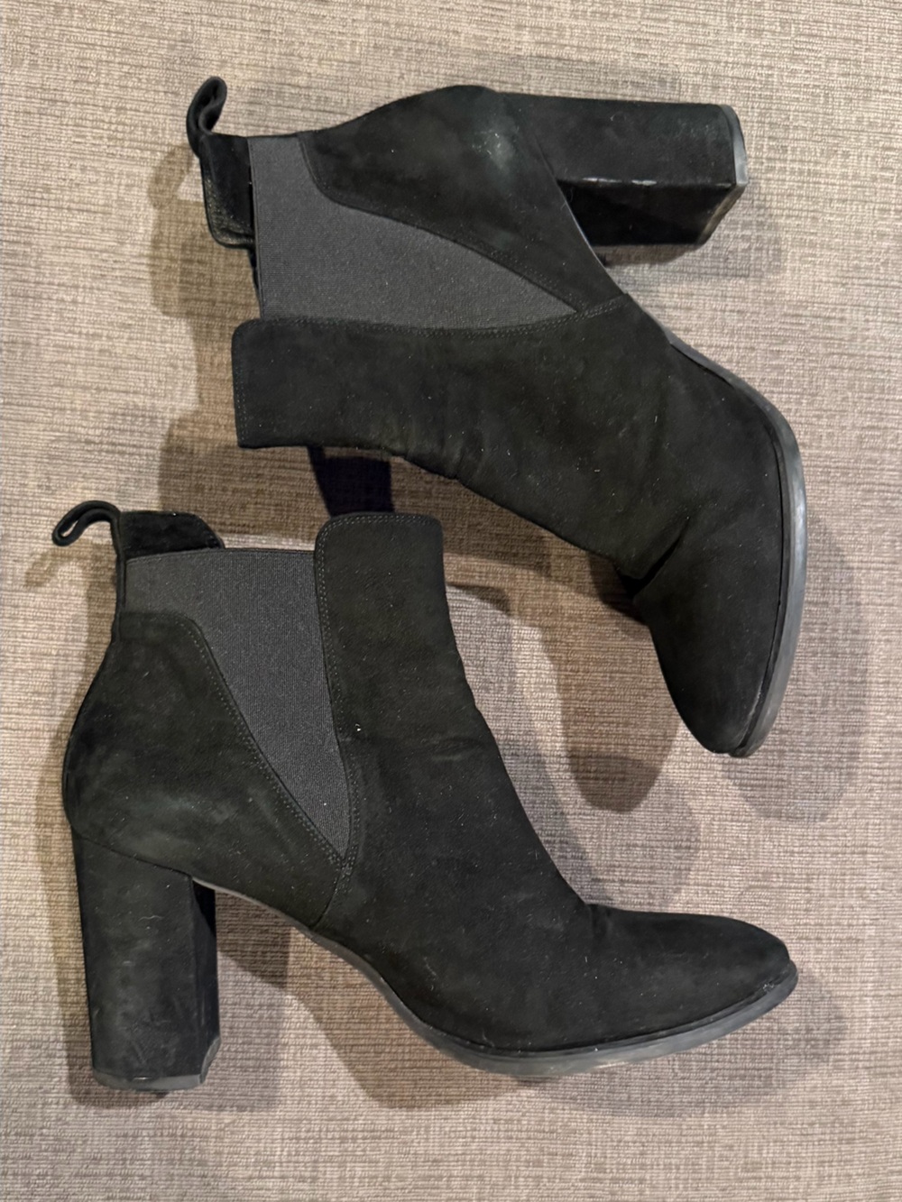 Italian Black Suede Block Heel Ankle Boots - Women